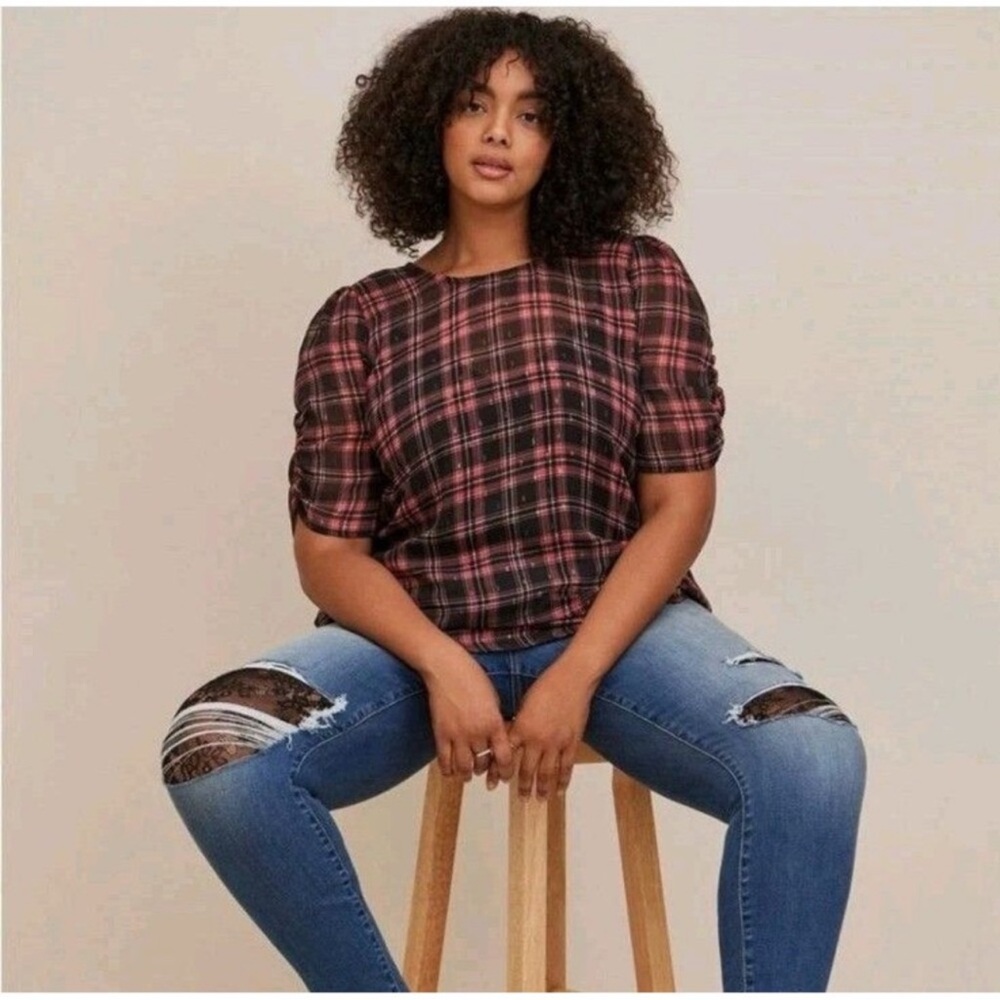 Torrid Pink and Black Plaid Top